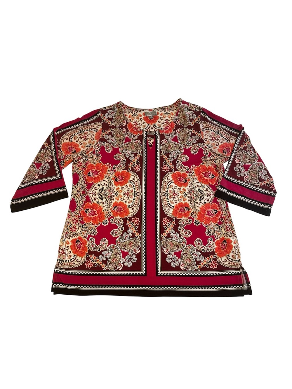 JM Collection Woman’s Pullover Border-Print Scoop Neck Bling Tunic Size 1X